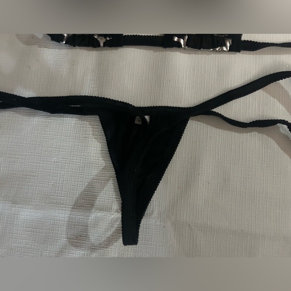 NWOT Sexy Skimpy Handmade Silver & Black Micro Tri-Top Y-String Bottom Bikini - Picture 7 of 7